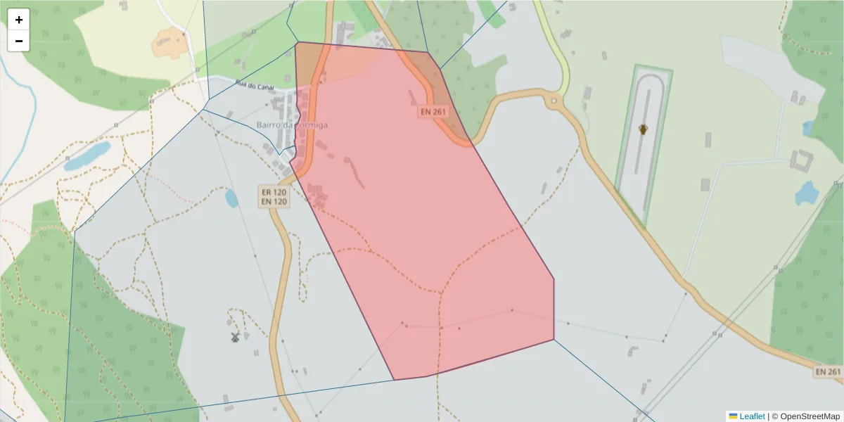 Mapa detalhado do código postal 7540-221 com limites, códigos postais vizinhos e agências dos correios