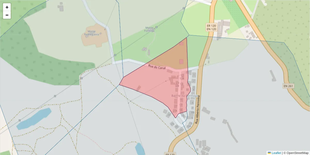 Mapa detalhado do código postal 7540-222 com limites, códigos postais vizinhos e agências dos correios