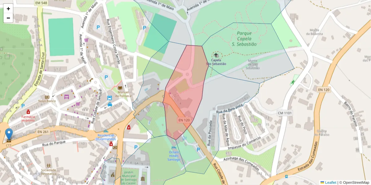 Mapa detalhado do código postal 7540-224 com limites, códigos postais vizinhos e agências dos correios