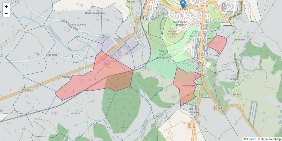 Mapa detalhado do código postal 7540-236 com limites, códigos postais vizinhos e agências dos correios