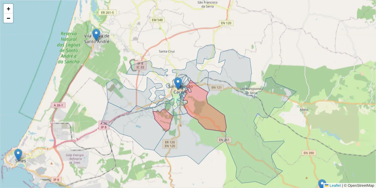 Mapa detalhado do código postal 7540-237 com limites, códigos postais vizinhos e agências dos correios