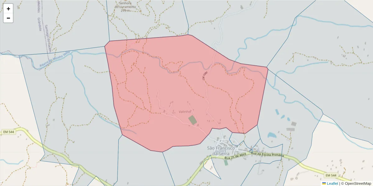 Mapa detalhado do código postal 7540-503 com limites, códigos postais vizinhos e agências dos correios