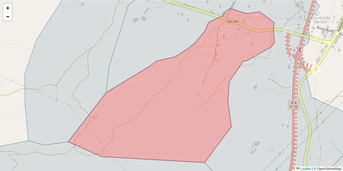 Mapa detalhado do código postal 7540-506 com limites, códigos postais vizinhos e agências dos correios