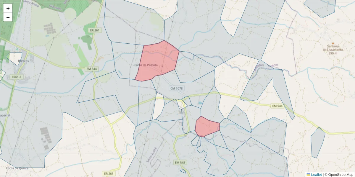 Mapa detalhado do código postal 7540-509 com limites, códigos postais vizinhos e agências dos correios
