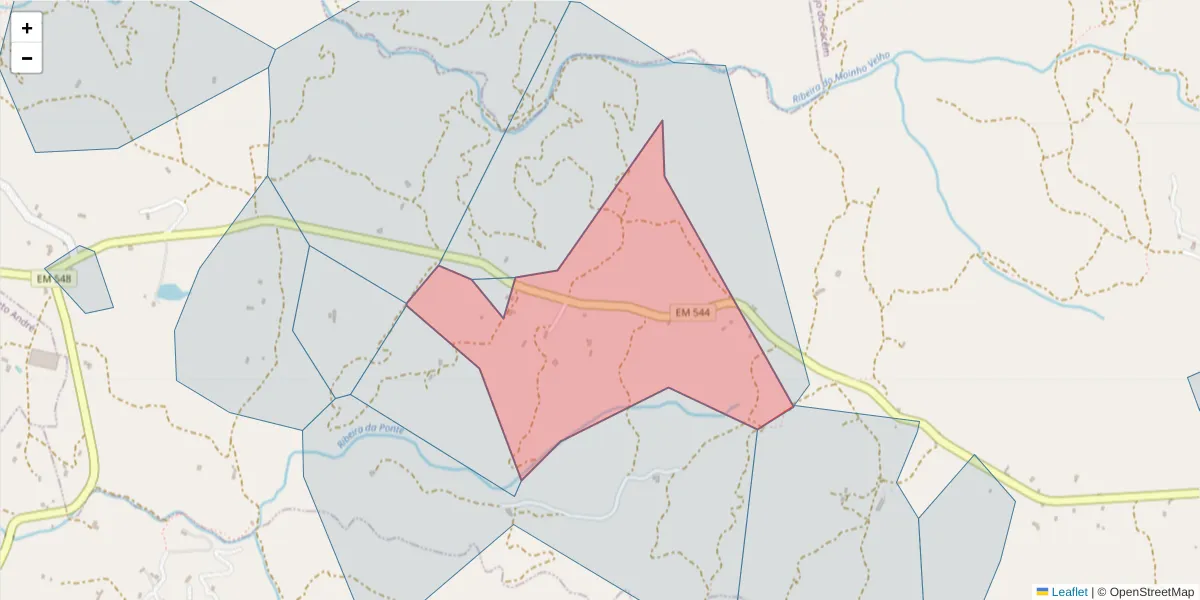 Mapa detalhado do código postal 7540-517 com limites, códigos postais vizinhos e agências dos correios