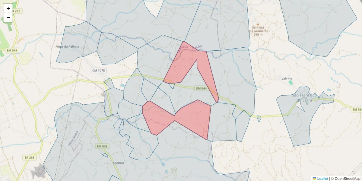 Mapa detalhado do código postal 7540-519 com limites, códigos postais vizinhos e agências dos correios