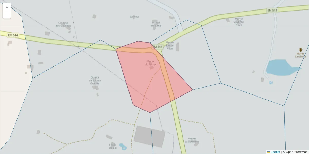 Mapa detalhado do código postal 7540-553 com limites, códigos postais vizinhos e agências dos correios