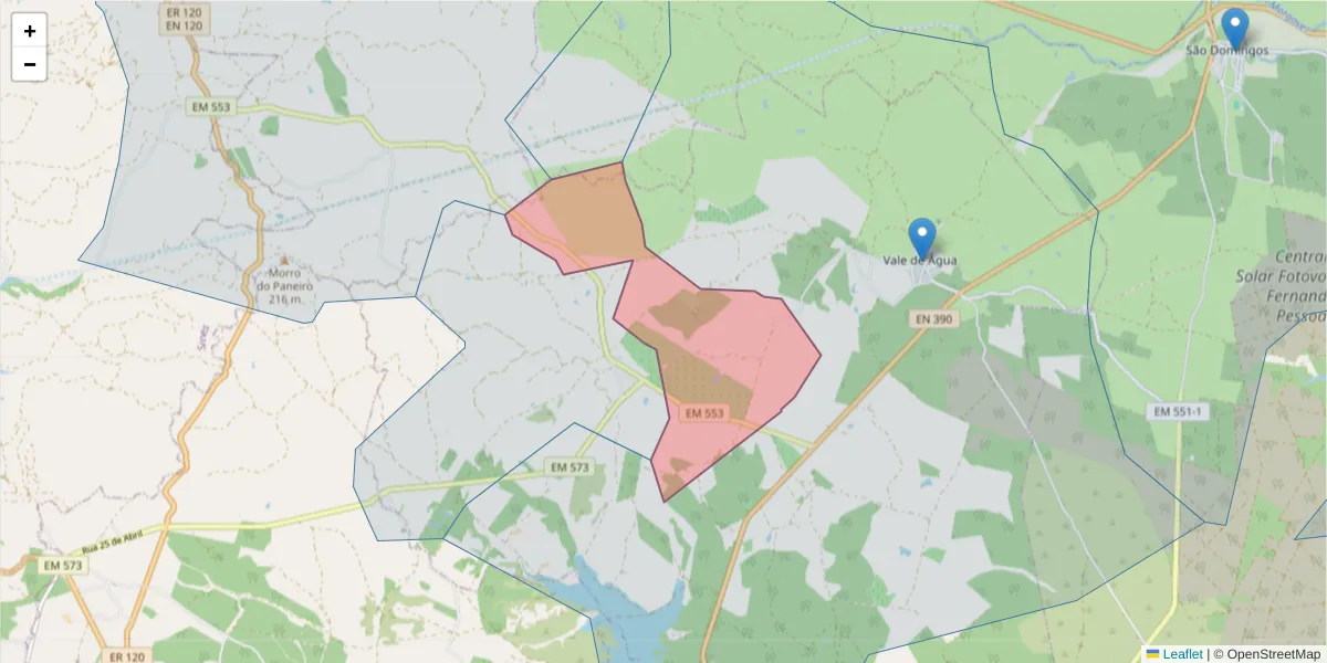 Mapa detalhado do código postal 7540-600 com limites, códigos postais vizinhos e agências dos correios