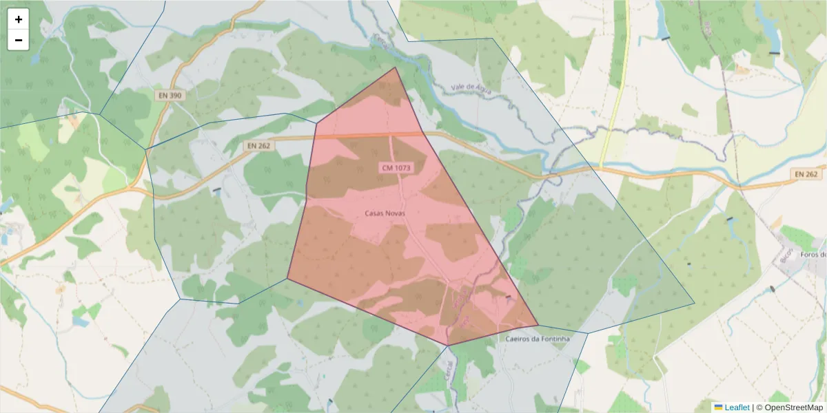 Mapa detalhado do código postal 7555-026 com limites, códigos postais vizinhos e agências dos correios