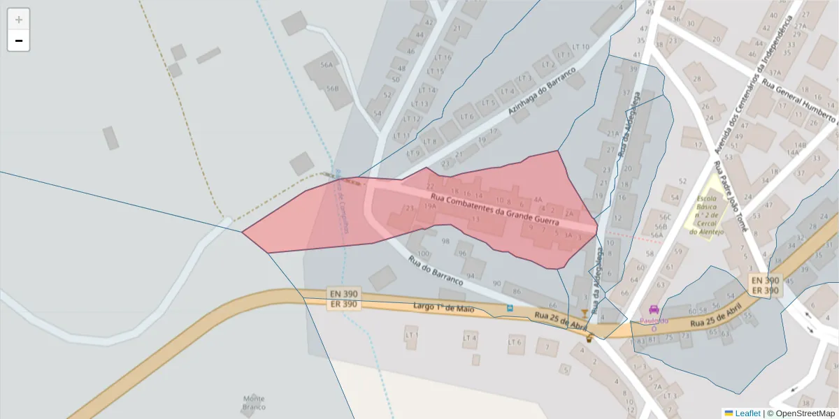 Mapa detalhado do código postal 7555-134 com limites, códigos postais vizinhos e agências dos correios