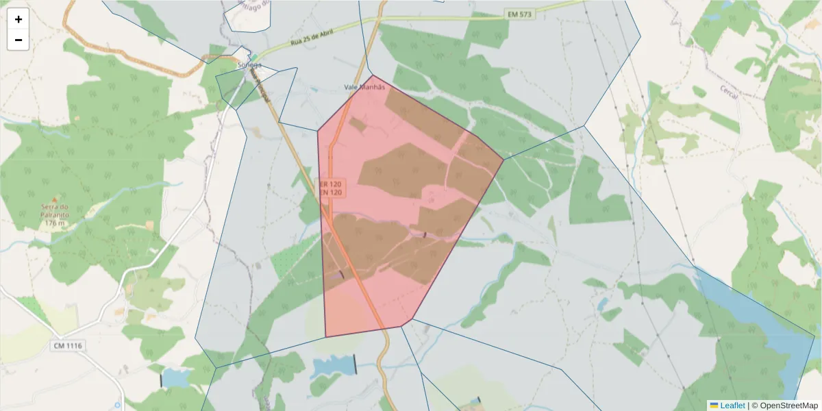 Mapa detalhado do código postal 7555-269 com limites, códigos postais vizinhos e agências dos correios