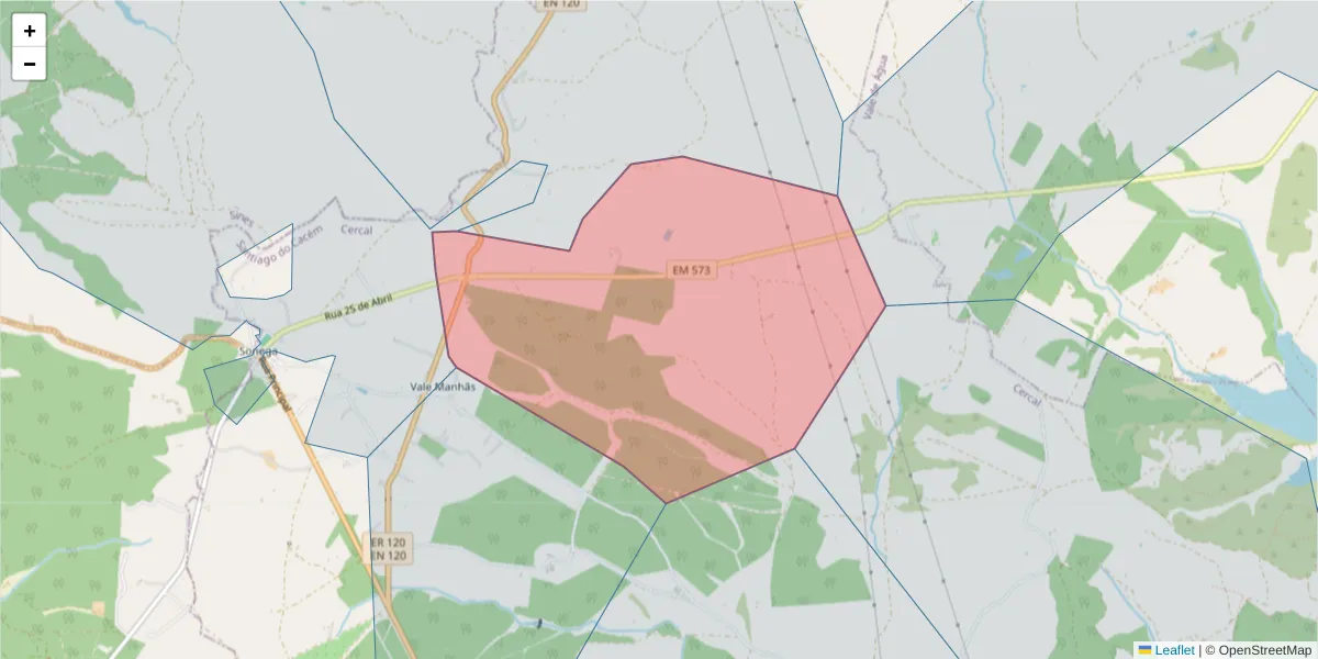 Mapa detalhado do código postal 7555-275 com limites, códigos postais vizinhos e agências dos correios
