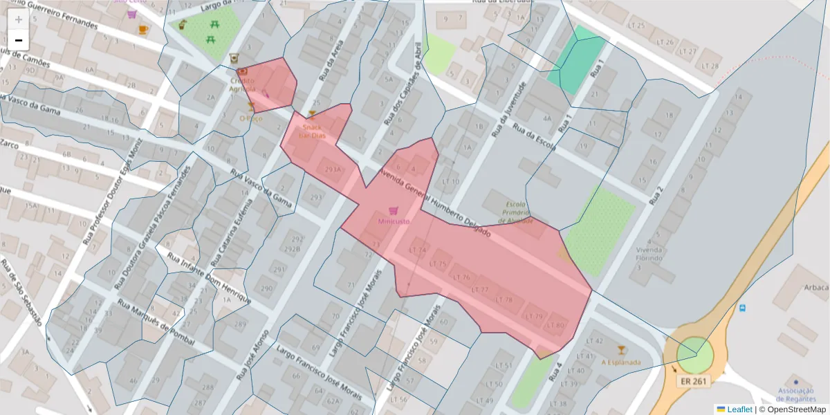 Mapa detalhado do código postal 7565-012 com limites, códigos postais vizinhos e agências dos correios