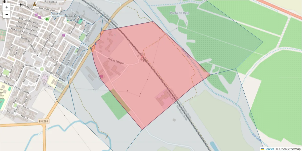 Mapa detalhado do código postal 7565-014 com limites, códigos postais vizinhos e agências dos correios