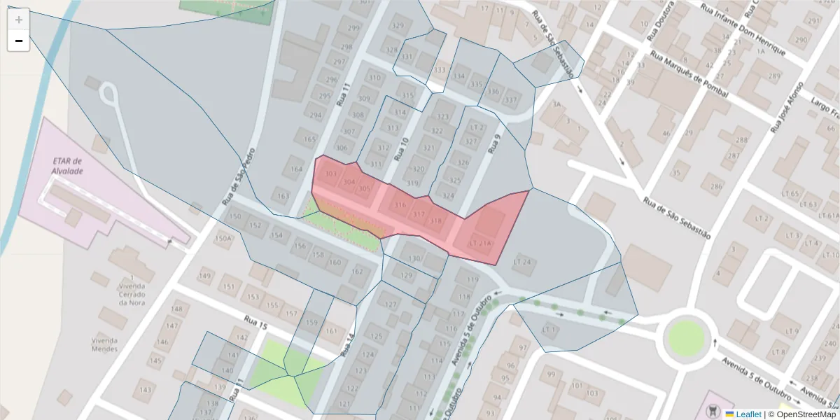 Mapa detalhado do código postal 7565-025 com limites, códigos postais vizinhos e agências dos correios