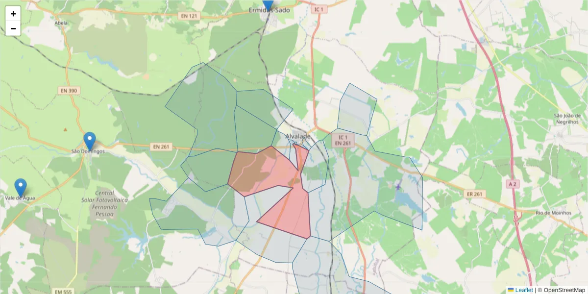 Mapa detalhado do código postal 7565-031 com limites, códigos postais vizinhos e agências dos correios