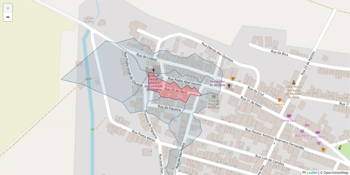Mapa detalhado do código postal 7565-040 com limites, códigos postais vizinhos e agências dos correios