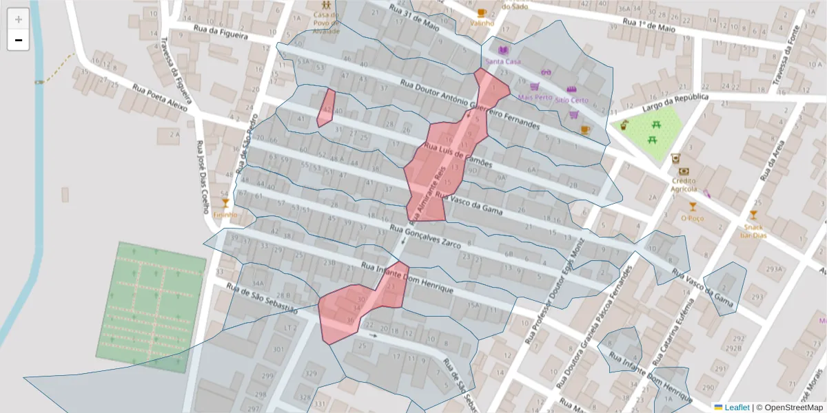 Mapa detalhado do código postal 7565-042 com limites, códigos postais vizinhos e agências dos correios