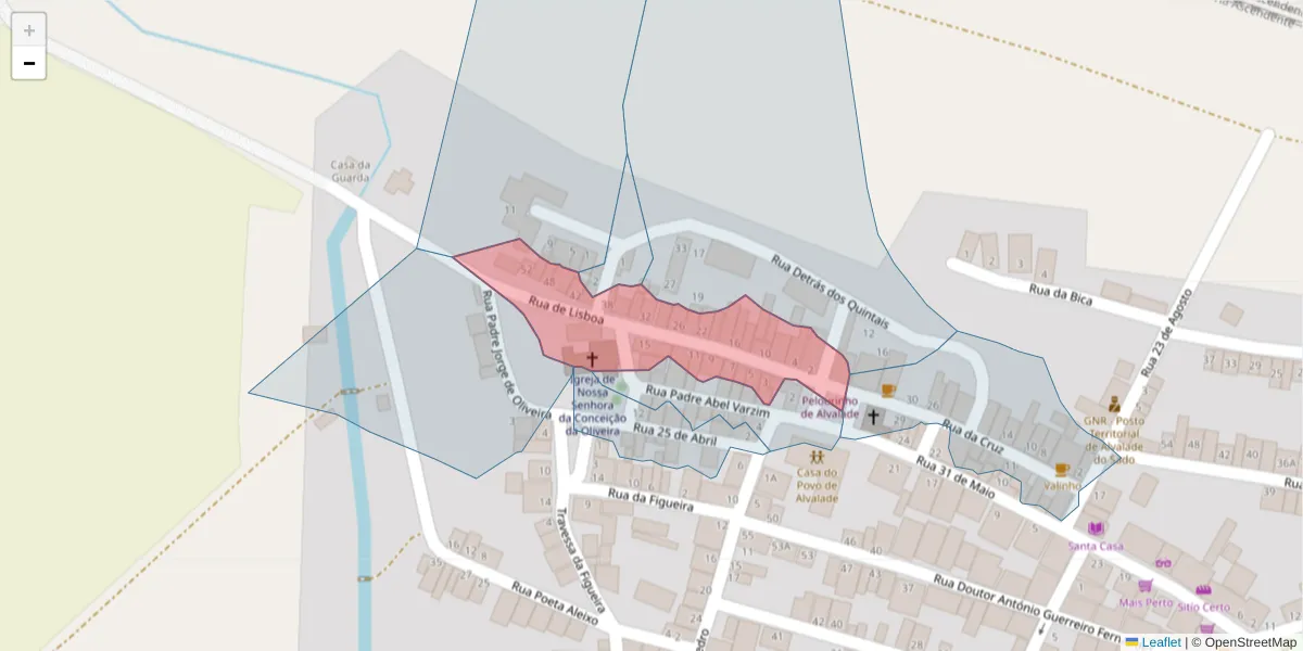 Mapa detalhado do código postal 7565-052 com limites, códigos postais vizinhos e agências dos correios