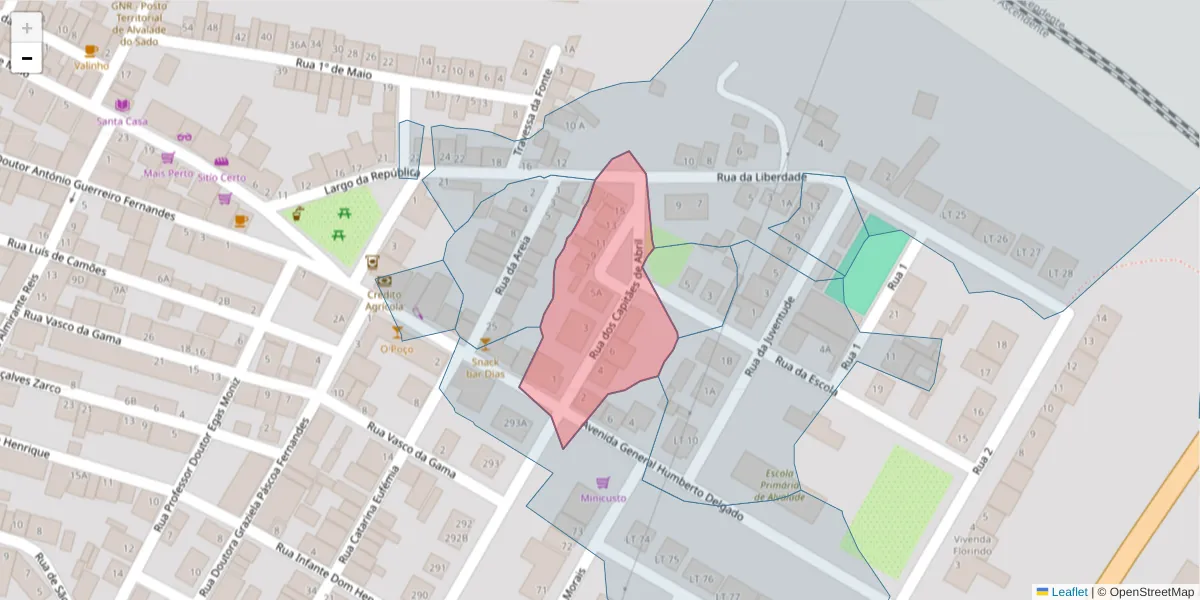Mapa detalhado do código postal 7565-056 com limites, códigos postais vizinhos e agências dos correios
