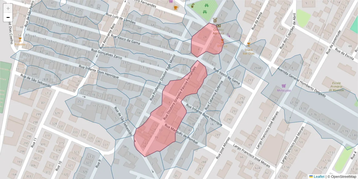Mapa detalhado do código postal 7565-058 com limites, códigos postais vizinhos e agências dos correios