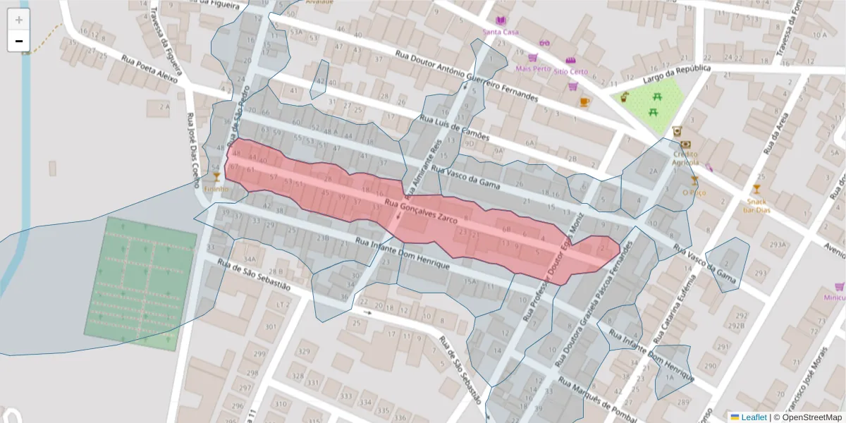 Mapa detalhado do código postal 7565-060 com limites, códigos postais vizinhos e agências dos correios