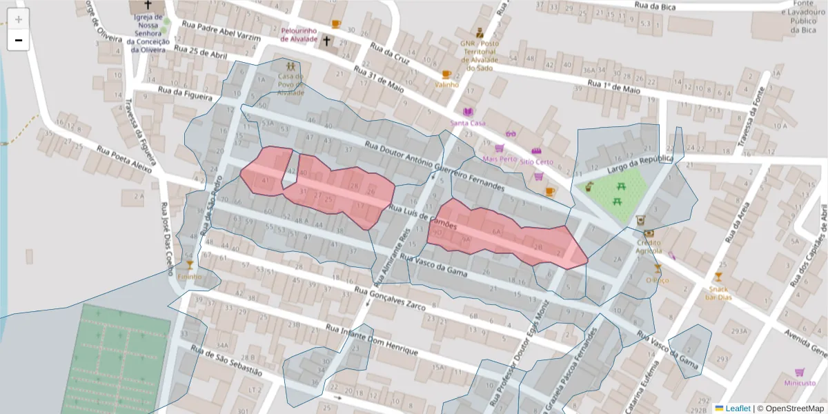 Mapa detalhado do código postal 7565-064 com limites, códigos postais vizinhos e agências dos correios