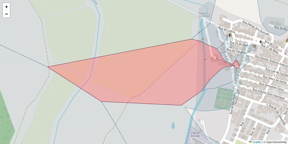Mapa detalhado do código postal 7565-068 com limites, códigos postais vizinhos e agências dos correios