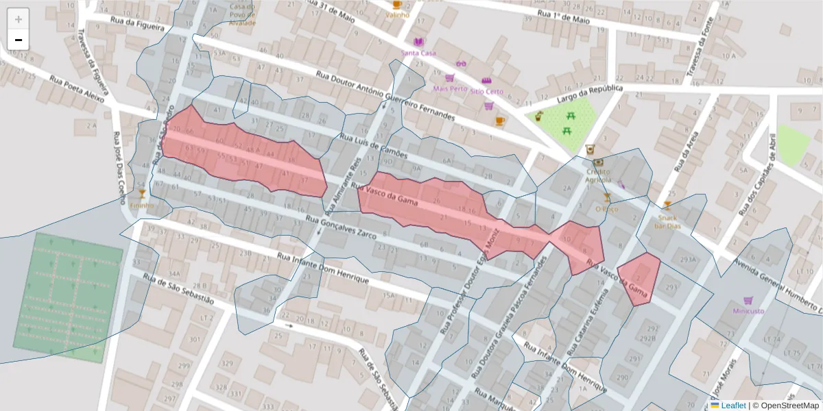 Mapa detalhado do código postal 7565-071 com limites, códigos postais vizinhos e agências dos correios