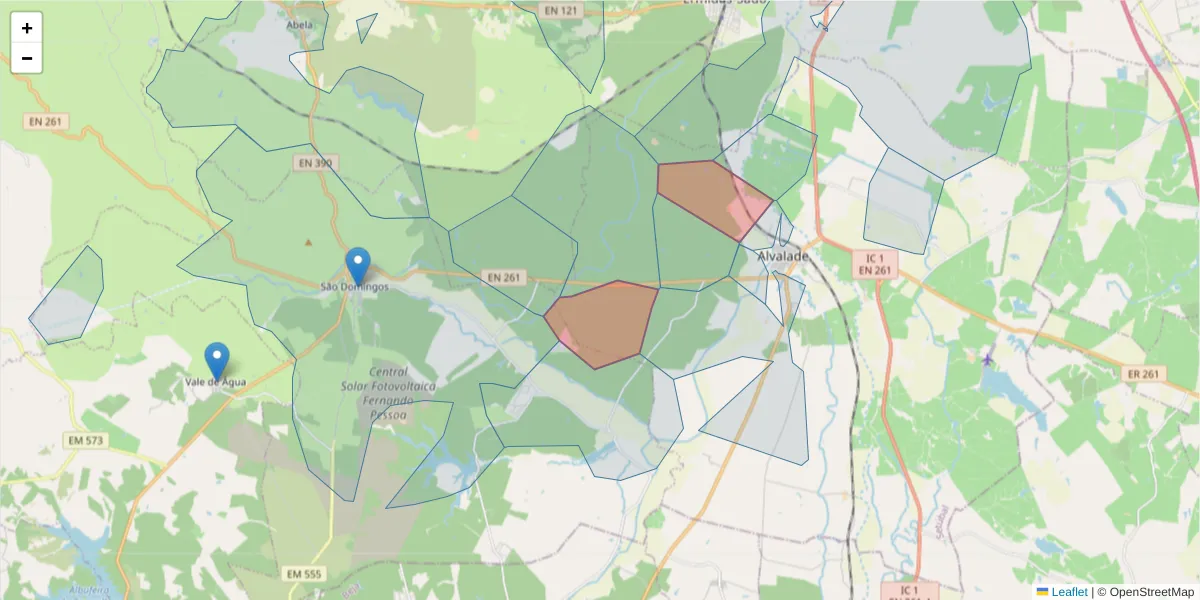 Mapa detalhado do código postal 7565-085 com limites, códigos postais vizinhos e agências dos correios