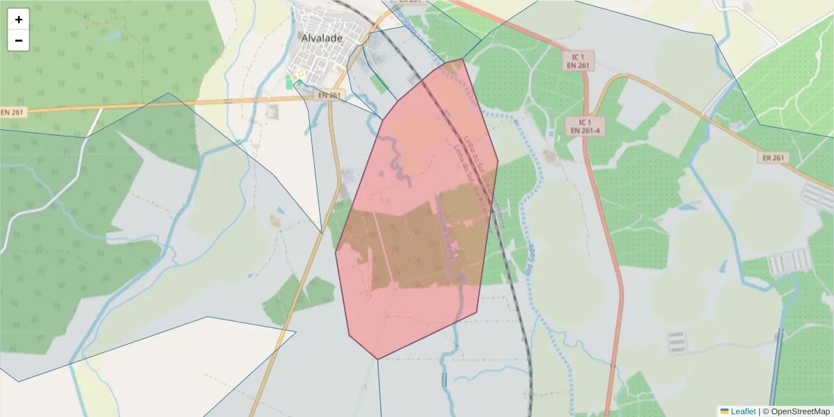 Mapa detalhado do código postal 7565-106 com limites, códigos postais vizinhos e agências dos correios