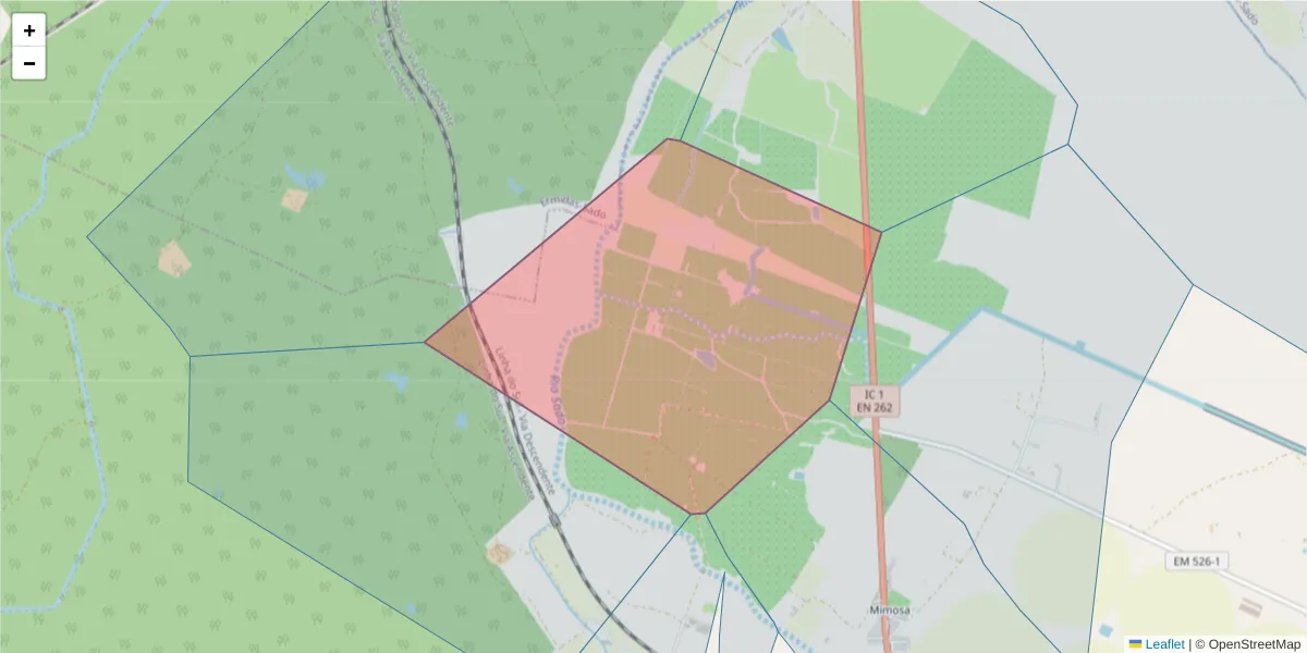 Mapa detalhado do código postal 7565-114 com limites, códigos postais vizinhos e agências dos correios