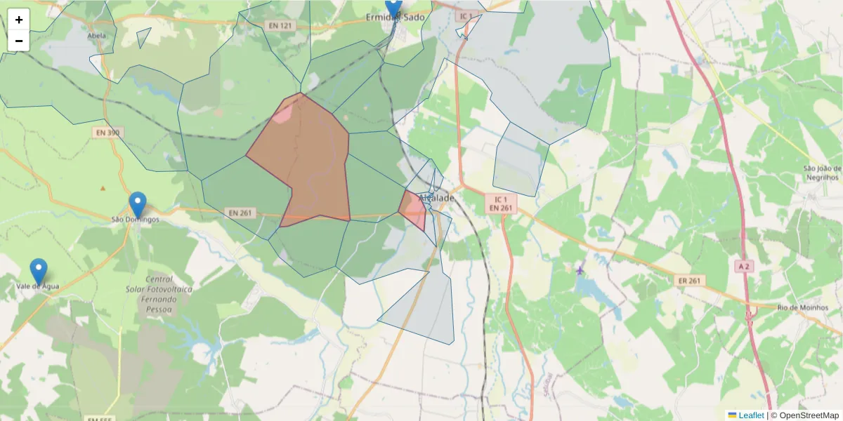 Mapa detalhado do código postal 7565-118 com limites, códigos postais vizinhos e agências dos correios