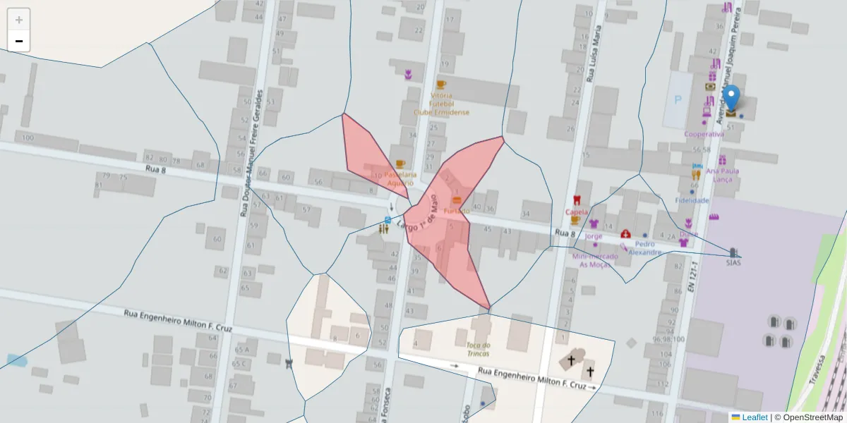 Mapa detalhado do código postal 7565-204 com limites, códigos postais vizinhos e agências dos correios