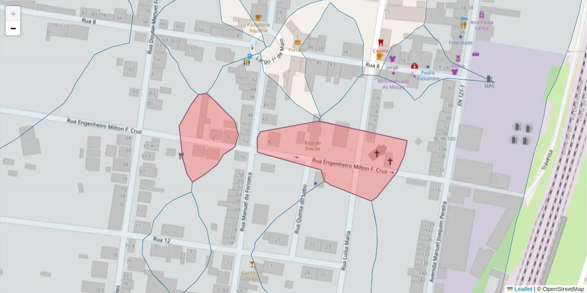 Mapa detalhado do código postal 7565-205 com limites, códigos postais vizinhos e agências dos correios