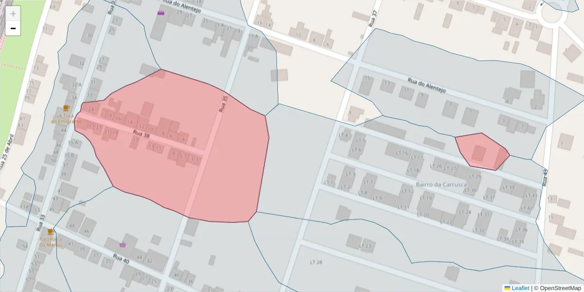 Mapa detalhado do código postal 7565-218 com limites, códigos postais vizinhos e agências dos correios