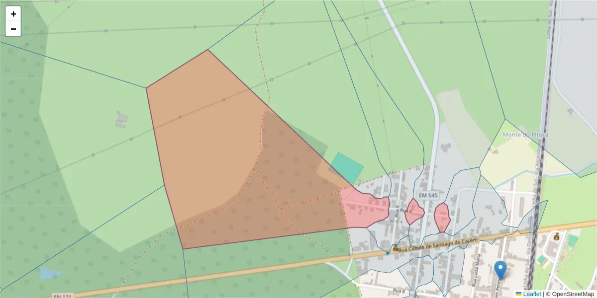 Mapa detalhado do código postal 7565-220 com limites, códigos postais vizinhos e agências dos correios
