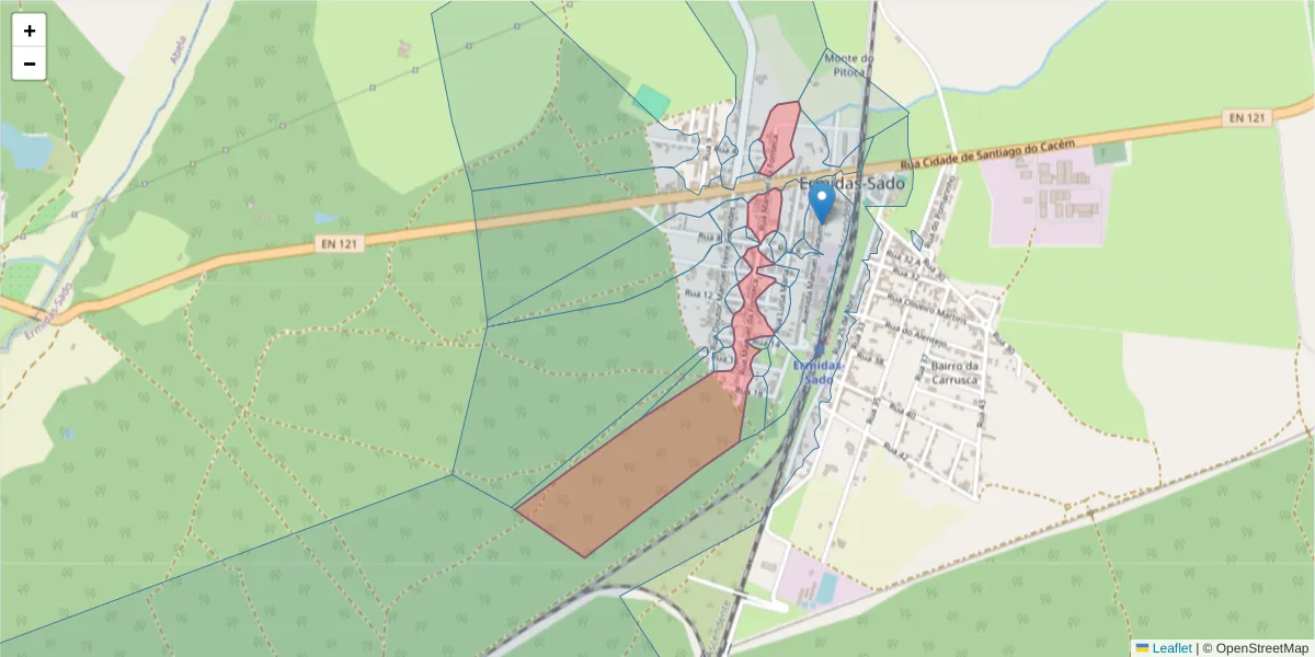 Mapa detalhado do código postal 7565-225 com limites, códigos postais vizinhos e agências dos correios