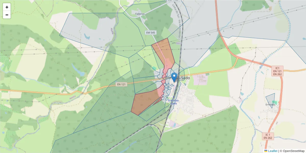 Mapa detalhado do código postal 7565-227 com limites, códigos postais vizinhos e agências dos correios