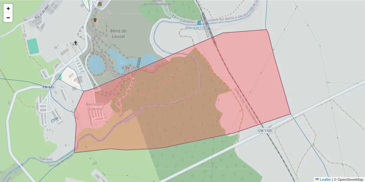Mapa detalhado do código postal 7570-013 com limites, códigos postais vizinhos e agências dos correios