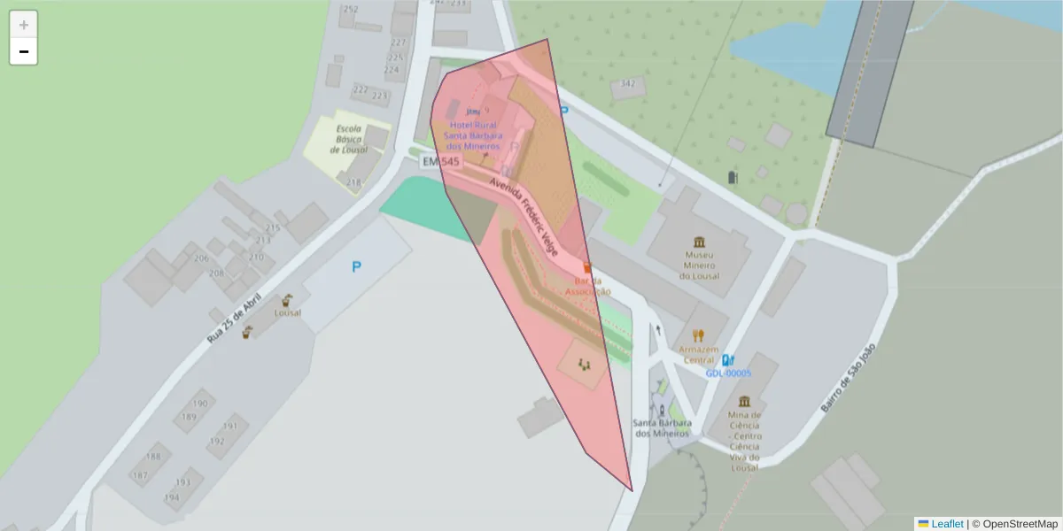 Mapa detalhado do código postal 7570-019 com limites, códigos postais vizinhos e agências dos correios
