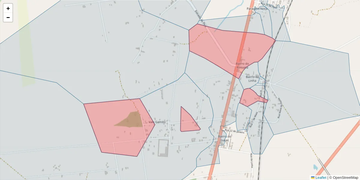 Mapa detalhado do código postal 7570-104 com limites, códigos postais vizinhos e agências dos correios