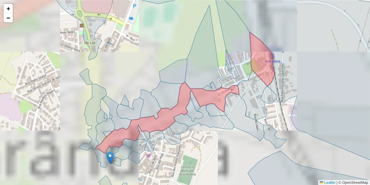 Mapa detalhado do código postal 7570-113 com limites, códigos postais vizinhos e agências dos correios