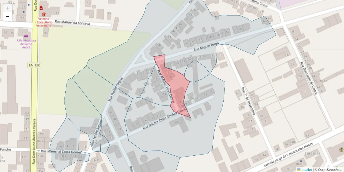 Mapa detalhado do código postal 7570-116 com limites, códigos postais vizinhos e agências dos correios
