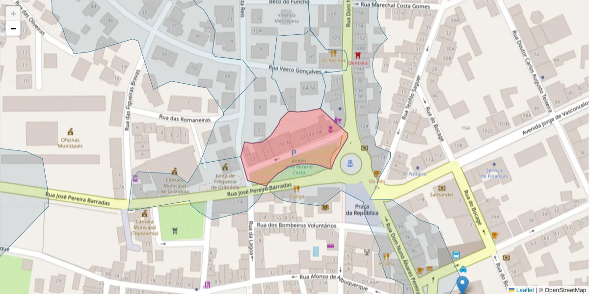 Mapa detalhado do código postal 7570-128 com limites, códigos postais vizinhos e agências dos correios