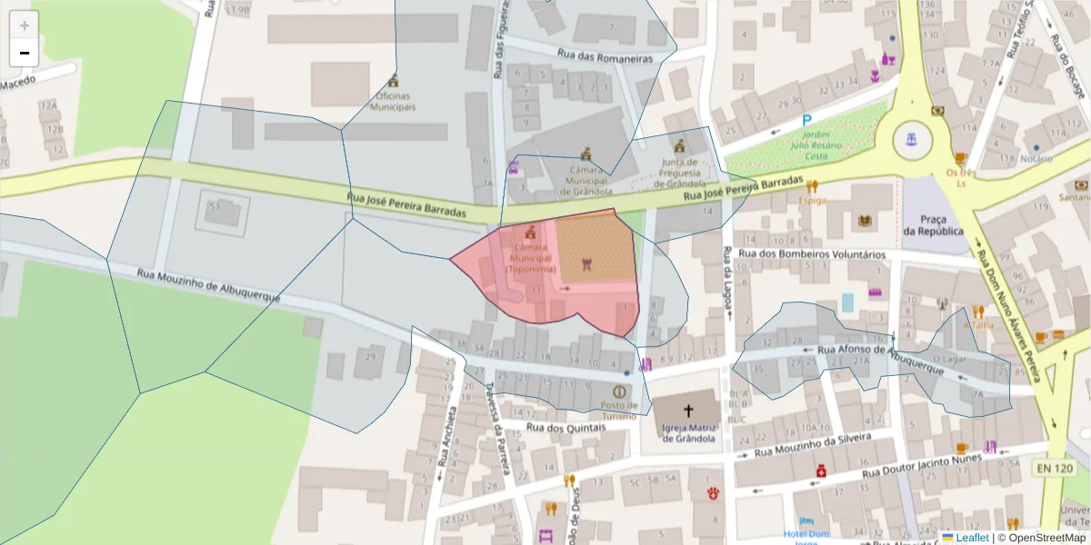 Mapa detalhado do código postal 7570-129 com limites, códigos postais vizinhos e agências dos correios