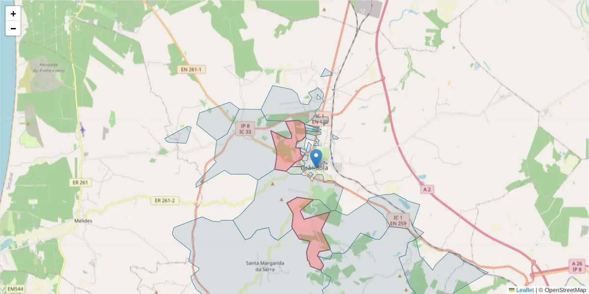 Mapa detalhado do código postal 7570-130 com limites, códigos postais vizinhos e agências dos correios