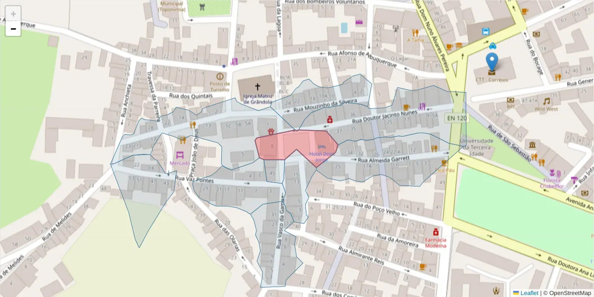Mapa detalhado do código postal 7570-136 com limites, códigos postais vizinhos e agências dos correios