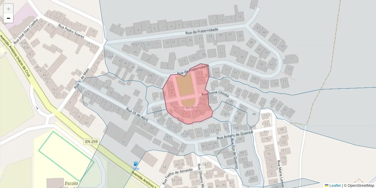 Mapa detalhado do código postal 7570-141 com limites, códigos postais vizinhos e agências dos correios