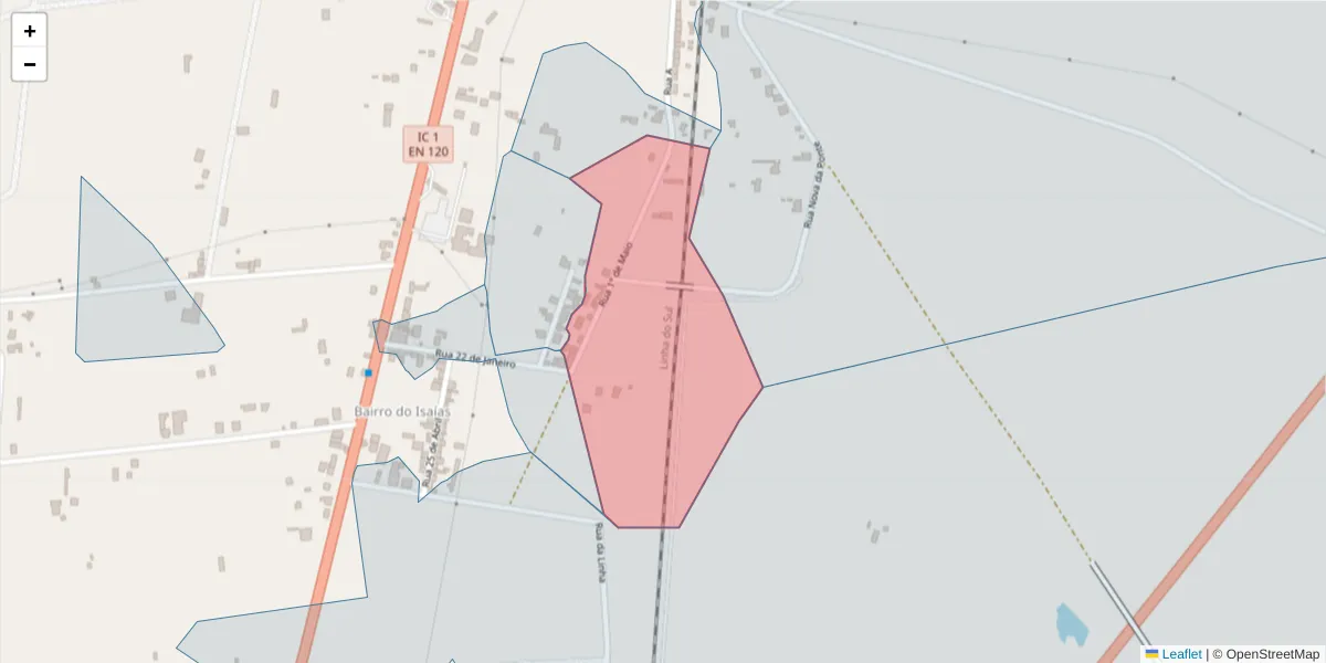 Mapa detalhado do código postal 7570-148 com limites, códigos postais vizinhos e agências dos correios